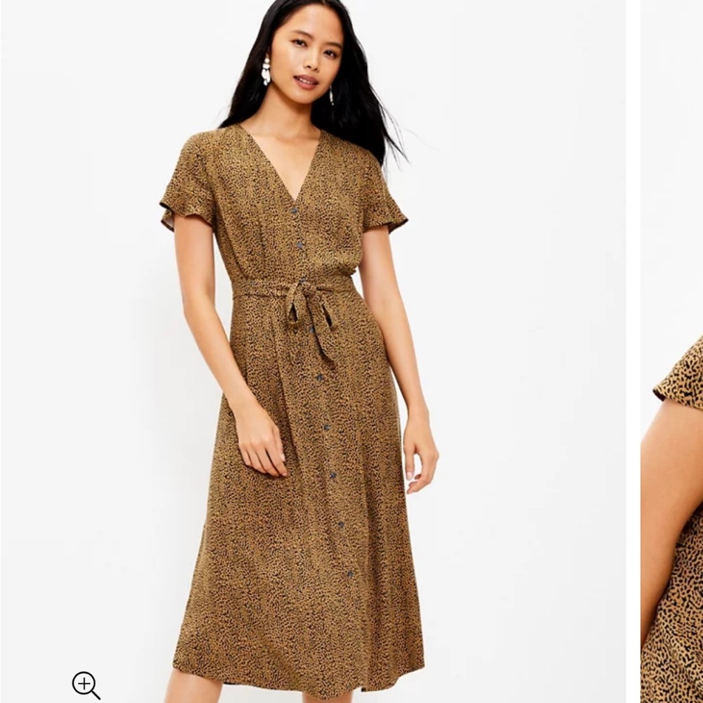 LOFT Petite Leopard Print V-Neck Midi Shirtdress size 6P